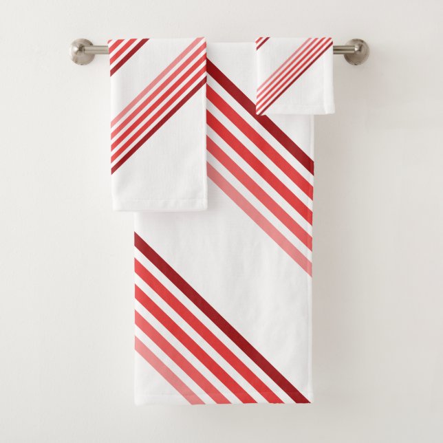 Bath Towels - Shades of Red Diagonal Stripes (Insitu)