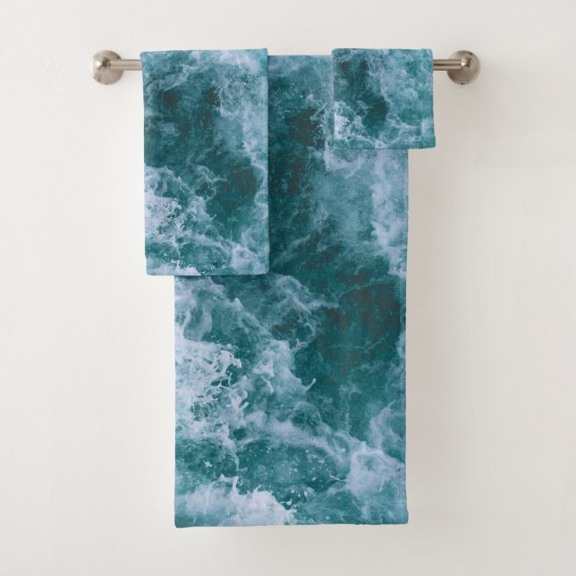 Bath towels: The Ocean, Sea, Waves, Blue, Cyan Bath Towel Set (Insitu)