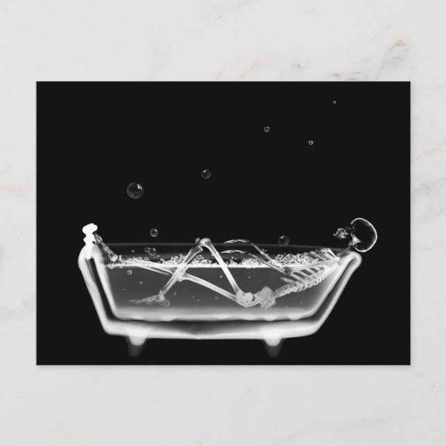Bath Tub X-Ray Skeleton Black & White Postcard (Front)