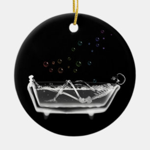 Bath Tub X-Ray Skeleton - Rainbow Bubbles Ceramic Tree Decoration