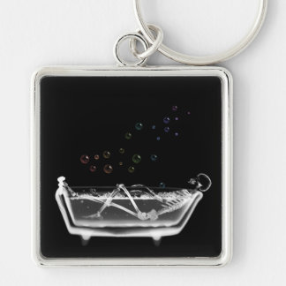 Bath Tub X-Ray Skeleton - Rainbow Bubbles Key Ring