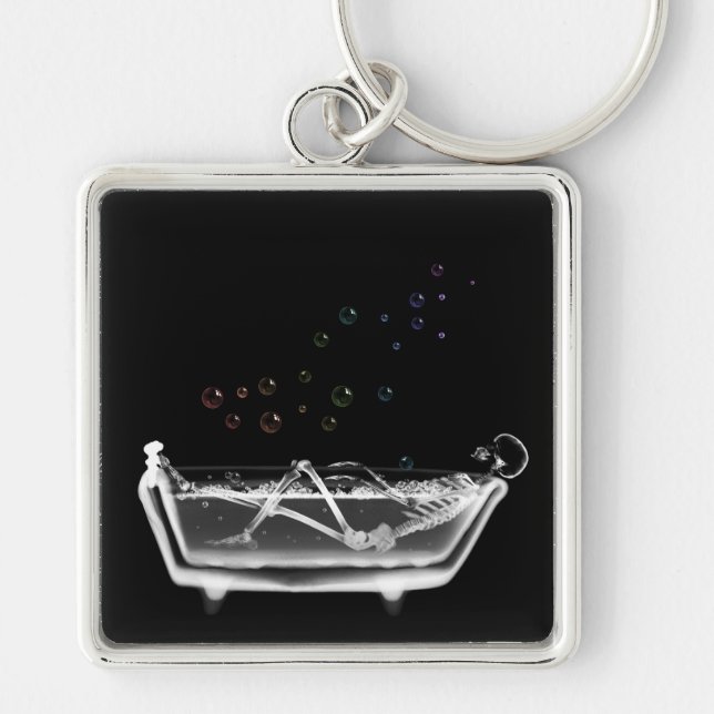 Bath Tub X-Ray Skeleton - Rainbow Bubbles Key Ring (Front)