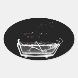 Bath Tub X-Ray Skeleton - Rainbow Bubbles Oval Sticker