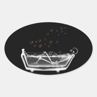 Bath Tub X-Ray Skeleton - Rainbow Bubbles Oval Sticker