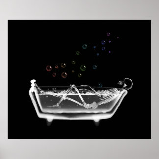 Bath Tub X-Ray Skeleton - Rainbow Bubbles Poster