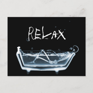 BATH TUB X-RAY VISION SKELETON - BLUE POSTCARD
