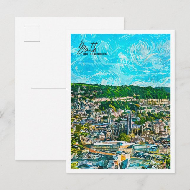 Bath United Kingdom Beautiful Oil Paint City Postcard (Front/Back)