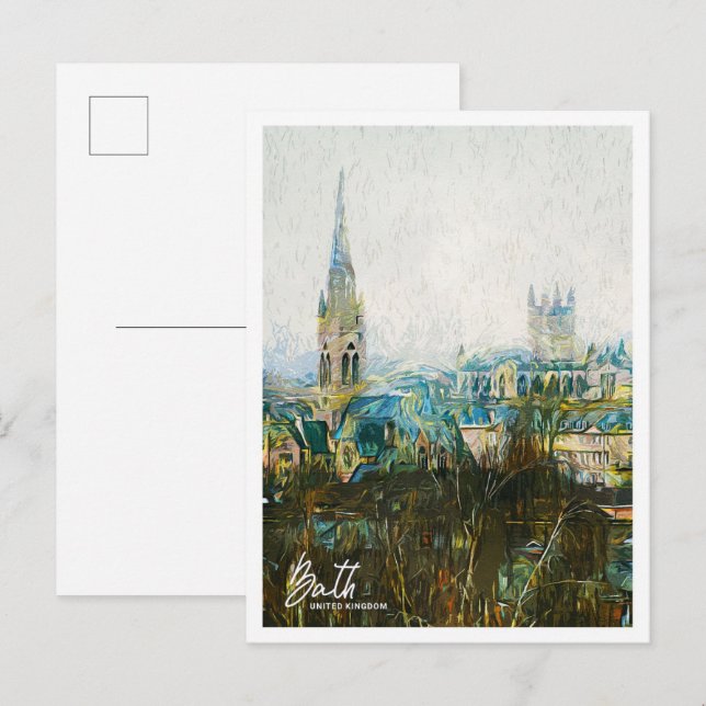 Bath United Kingdom Oil Paint City Landscape Postcard (Front/Back)