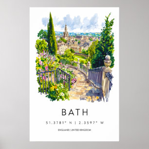 Bath Watercolor Poster Bath Travel Print Bath Wall