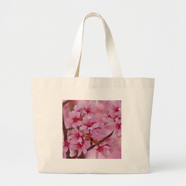 Bathed in Pink Japanese Cherry Blossoms Large Tote Bag (Front)