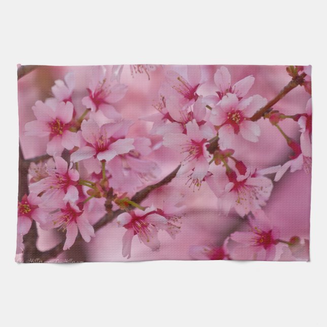 Bathed in Pink Japanese Cherry Blossoms Tea Towel (Horizontal)