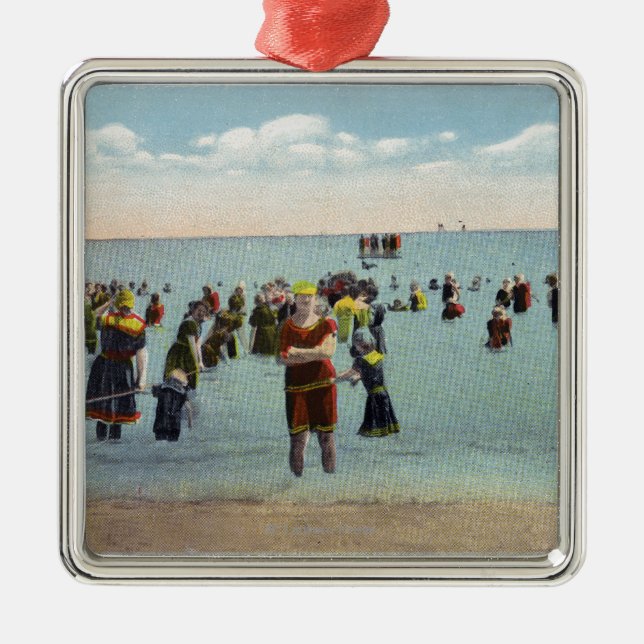 Bathers at the Beach Metal Tree Decoration (Front)