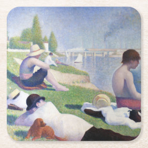 Bathers in Asnieres, Seurat Square Paper Coaster