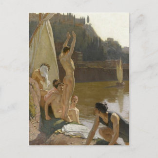 Bathers on the Tiber 1909 Postcard