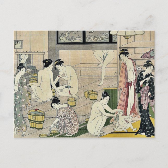 Bathhouse women diptych by Torii, Kiyonaga Ukiyo-e Postcard (Front)