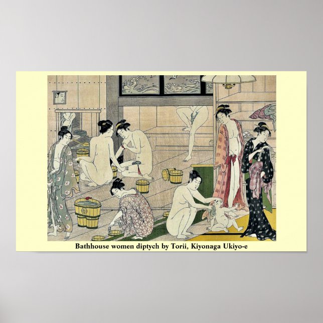 Bathhouse women diptych by Torii, Kiyonaga Ukiyo-e Poster (Front)