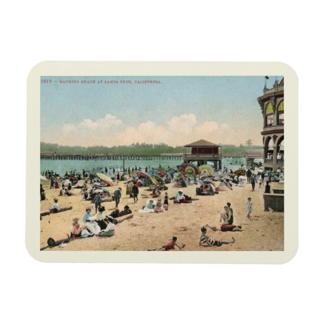 Bathing Beach, Santa Cruz CA Vintage Style Magnet (Horizontal)