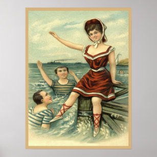 Bathing Beauty 1908 Postcard Poster