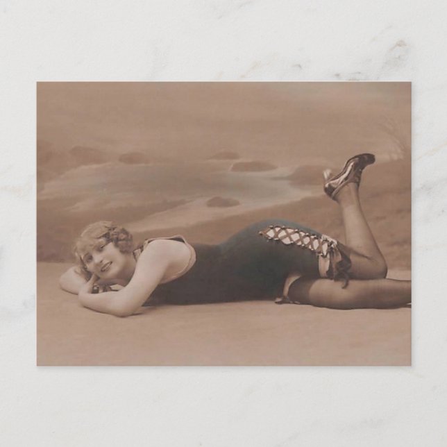 Bathing beauty !! Cute 1920's flapper girl  Postca Postcard (Front)