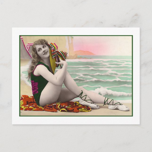 Bathing Beauty in green bathing suit Postcard (Front)