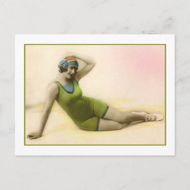 Bathing Beauty in kiwi green bathing suit Postcard (Front)