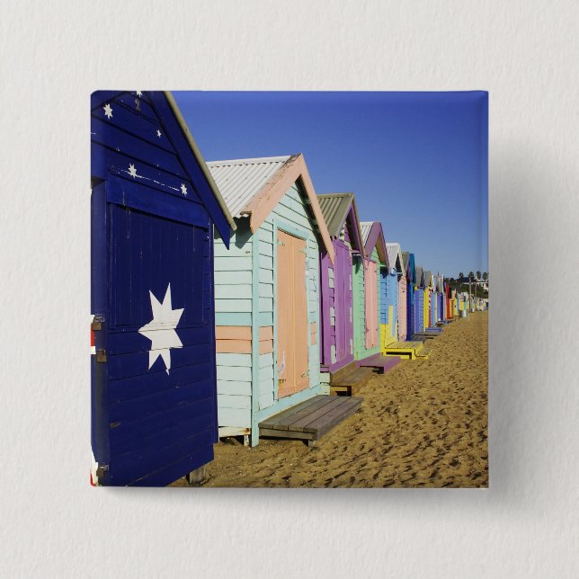 Bathing Boxes, Middle Brighton Beach, Port 15 Cm Square Badge (Front)