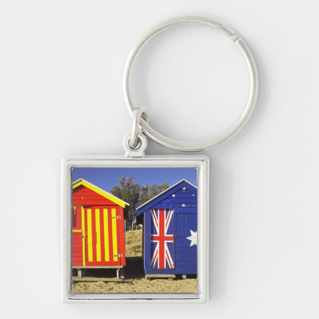 Bathing Boxes, Middle Brighton Beach, Port 2 Key Ring (Front)