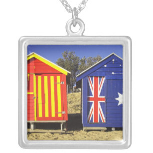 Bathing Boxes, Middle Brighton Beach, Port 2 Silver Plated Necklace