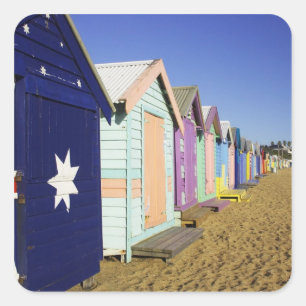 Bathing Boxes, Middle Brighton Beach, Port Square Sticker