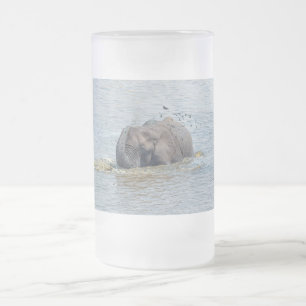 Bathing elephant frosted glass beer mug