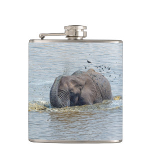 Bathing elephant hip flask