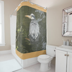 Bathing Grey Heron Shower Curtain