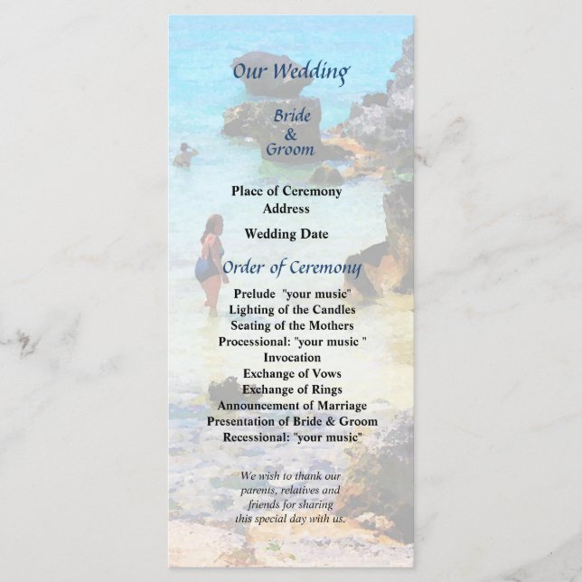 Bathing in the Ocean St. George Wedding Program Programme (Front)