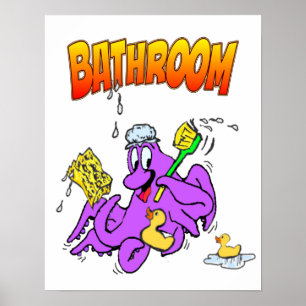Bathing Octopus Bathroom Poster Customisable