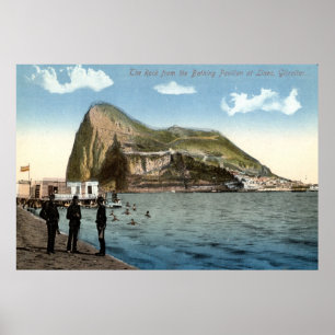 Bathing Pavilion, Linea, Rock of Gibraltar Vintage Poster