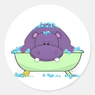 Bathing Purple Hippo Classic Round Sticker