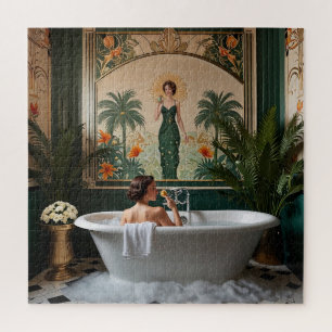Bathing Woman in Art Deco Bathroom Jigsaw Puzzle