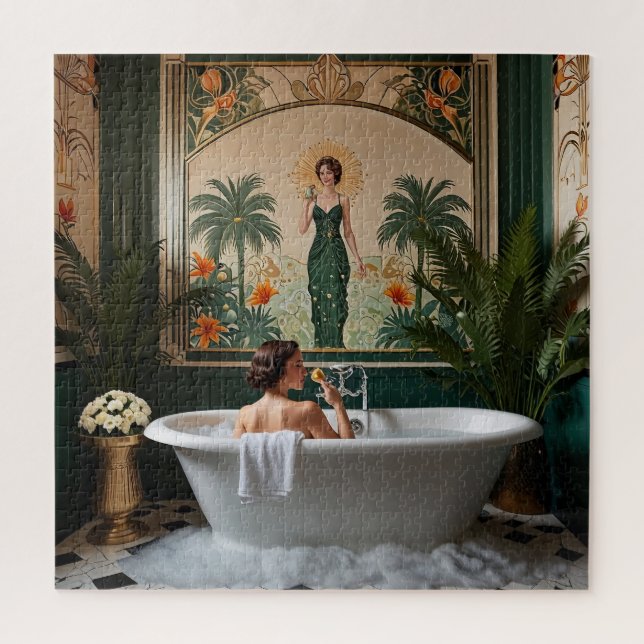 Bathing Woman in Art Deco Bathroom Jigsaw Puzzle (Vertical)