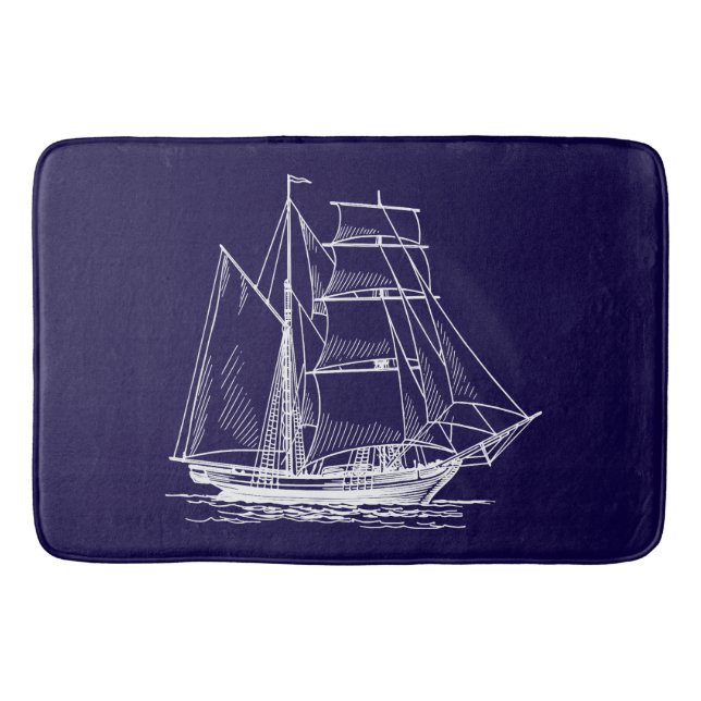 Bathmat   Blue sail boat ship nautical sailboat (Front)