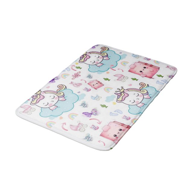Bathmat Pink, Blue Unicorn Rainbow Cat (Angled)
