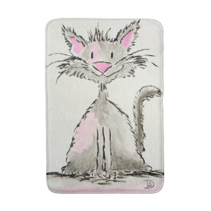 Bathmat, Watercolor Kitty Cat Bath Mat