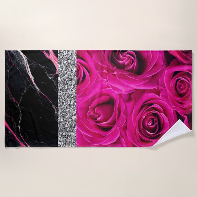 Bathroom Interior Design Home Black Glitter Marble Beach Towel (Front)