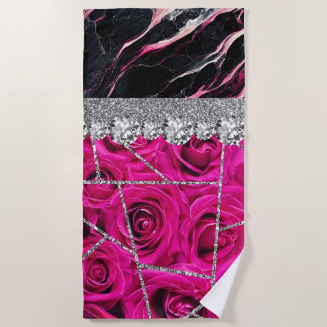 Bathroom Interior Design Home Black Glitter Marble Beach Towel (Front)