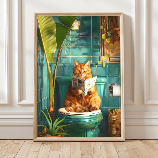 Bathroom Orange Tabby Cat Print, Funny Tabby Cat P Poster (Creator Uploaded)