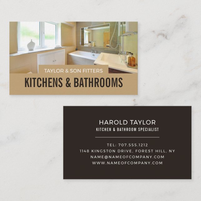 Bathroom Portrait, Kitchen & Bathroom Fitter Business Card (Front/Back)