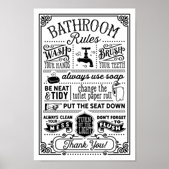 Bathroom Rules Modern Vintage Poster | Zazzle.co.uk