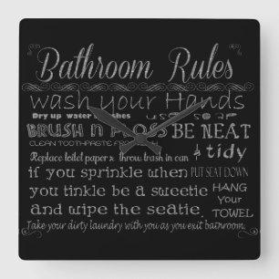 Bathroom Rules Square Wall Clock