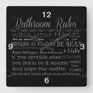 Bathroom Rules Square Wall Clock