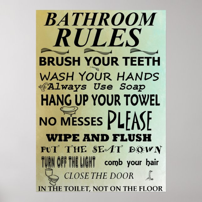 Bathroom Rules Subway Art Poster (Front)
