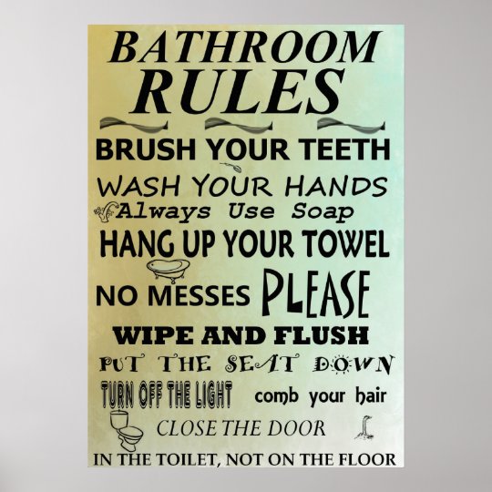 Bathroom Rules Subway Art Poster Zazzle.co.uk